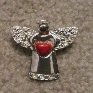 Liz Claiborn Angel Holding Red Heart Brooch